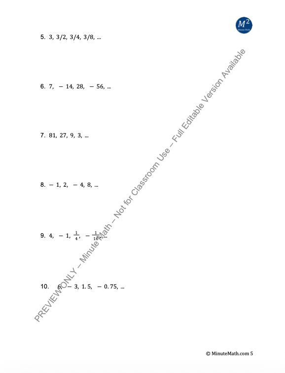 Geometric Sequences & Series Worksheet | Formulas, Sums & Applications