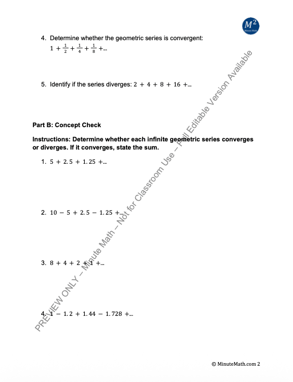 Finding Sums of Infinite Geometric Series – Convergent vs Divergent Practice
