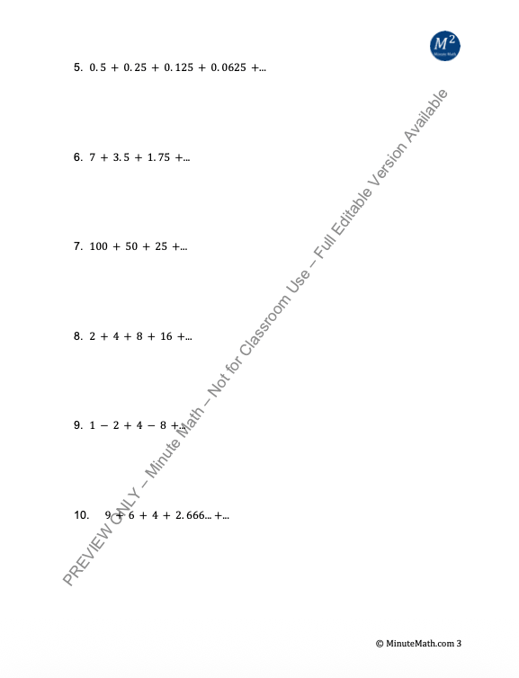 Finding Sums of Infinite Geometric Series – Convergent vs Divergent Practice