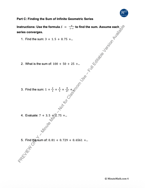 Finding Sums of Infinite Geometric Series – Convergent vs Divergent Practice