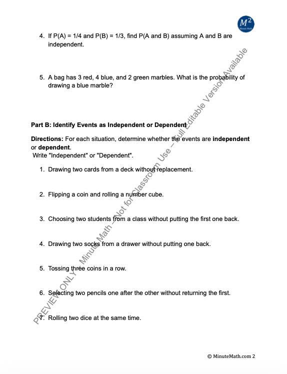 Independent and Dependent Events | Algebra 2 CCSS Probability Activity