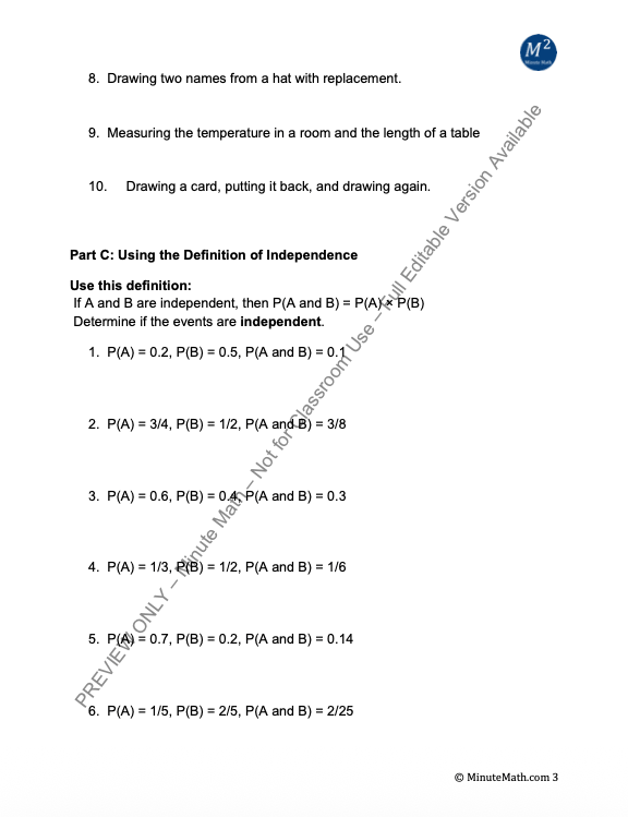 Independent and Dependent Events | Algebra 2 CCSS Probability Activity