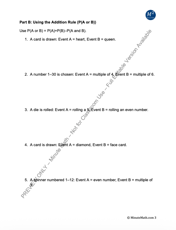 Probability of Disjoint and Overlapping Events – Algebra 2 Resource