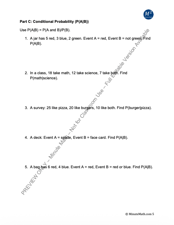 Probability of Disjoint and Overlapping Events – Algebra 2 Resource