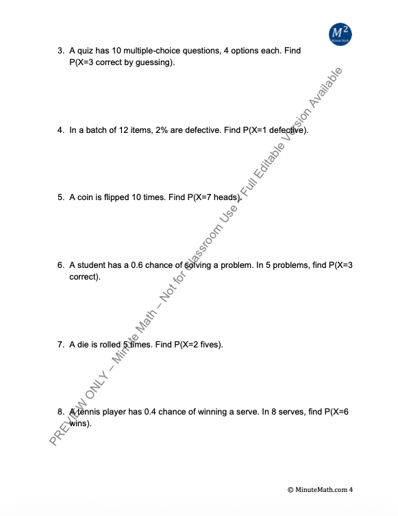 Binomial Distributions Worksheet | CCSS Algebra 2