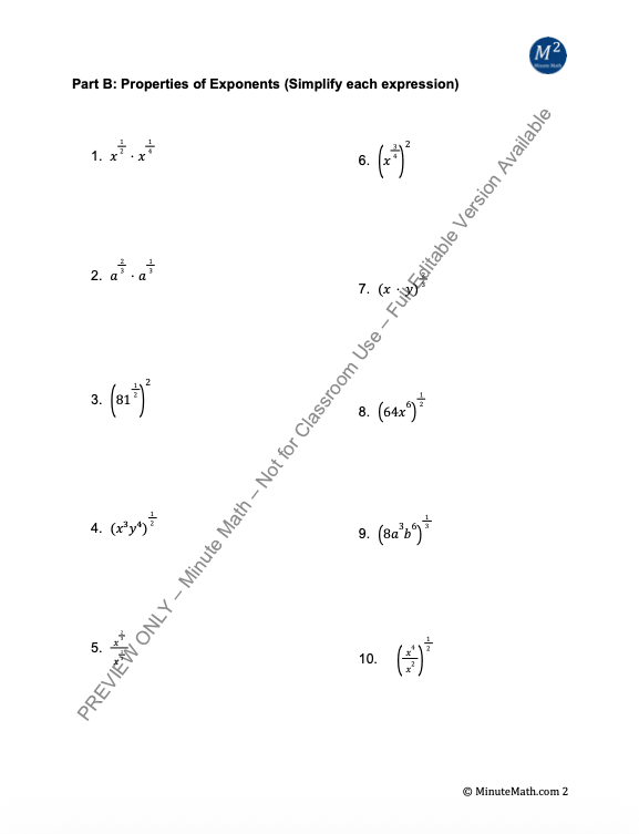 Properties of Rational Exponents and Radicals – Algebra 2 Practice