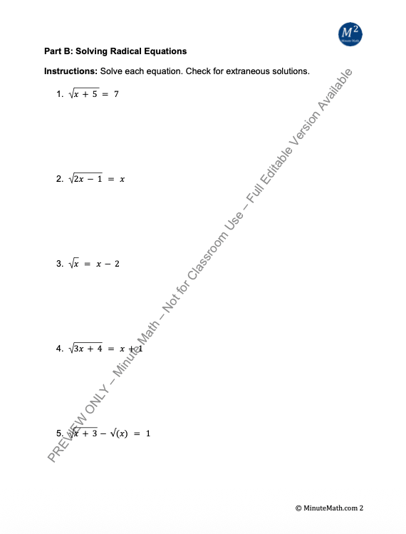 Solving Radical Equations and Inequalities | CCSS-Aligned