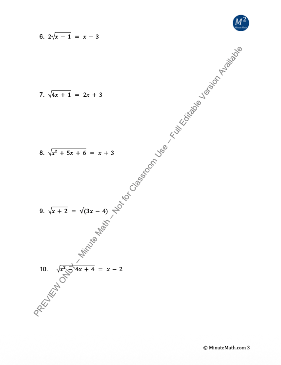 Solving Radical Equations and Inequalities | CCSS-Aligned