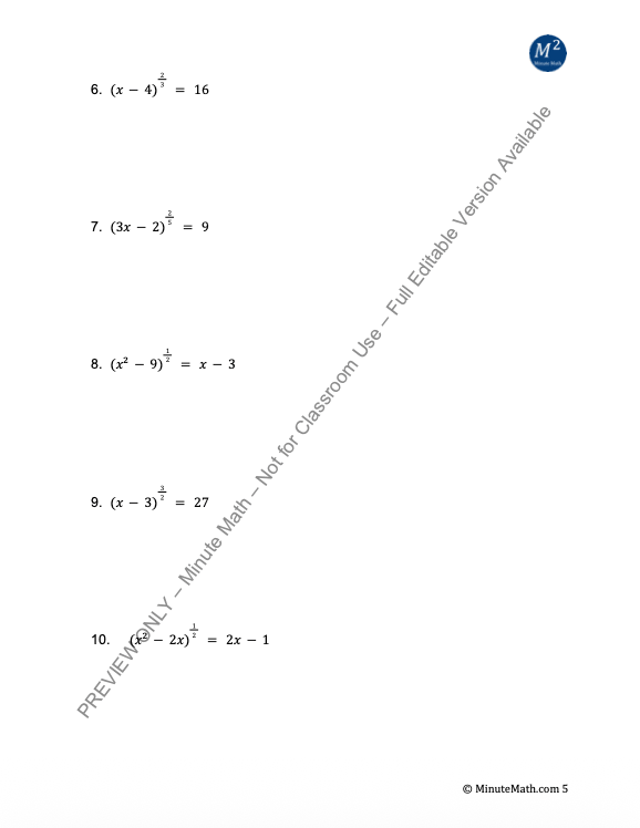 Solving Radical Equations and Inequalities | CCSS-Aligned