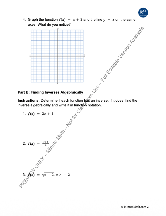 Inverse of a Function – Graphing & Solving Practice (Algebra 2)