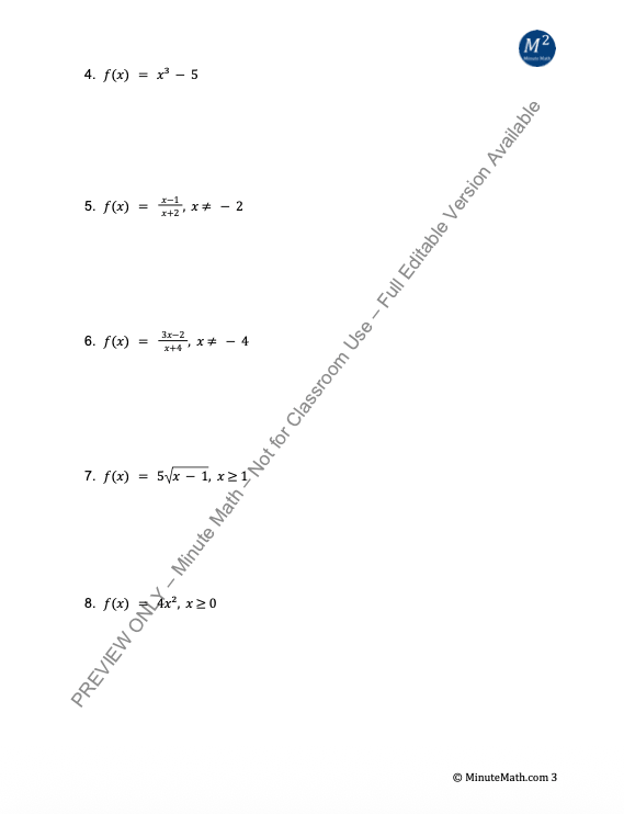 Inverse of a Function – Graphing & Solving Practice (Algebra 2)