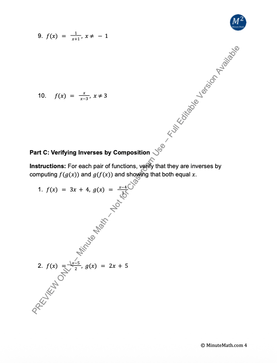 Inverse of a Function – Graphing & Solving Practice (Algebra 2)