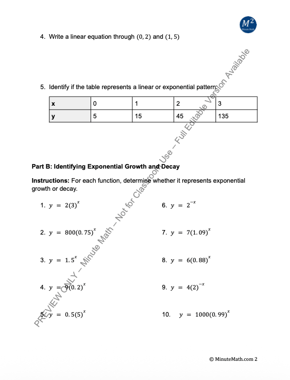 Exponential Growth and Decay Functions – Graphs & Word Problems