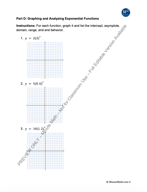 Exponential Growth and Decay Functions – Graphs & Word Problems