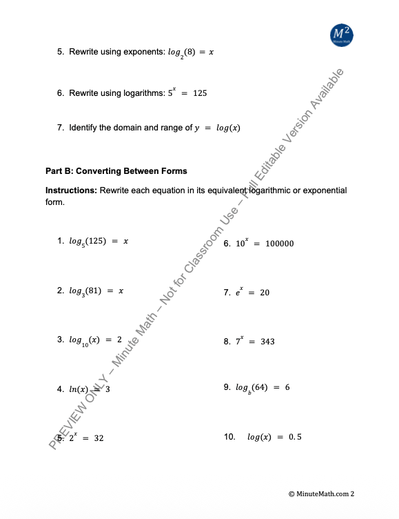 Logarithms and Logarithmic Functions – Practice & Applications
