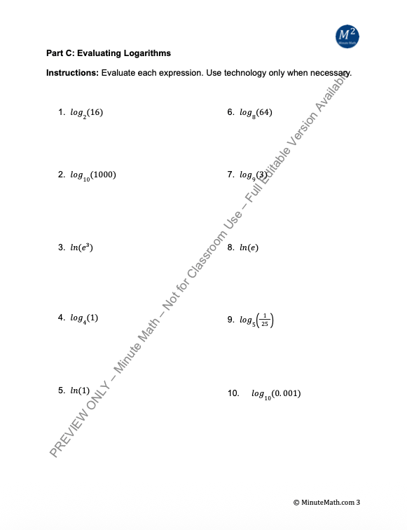 Logarithms and Logarithmic Functions – Practice & Applications