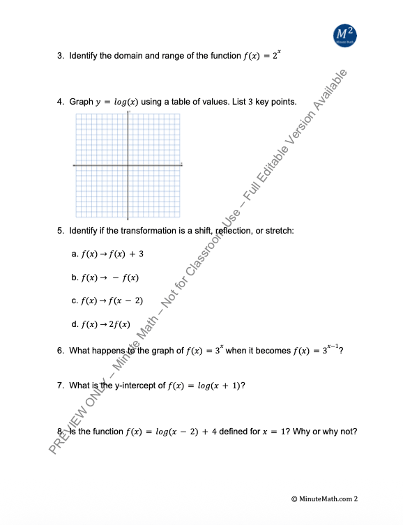 Transformations of Exponential & Logarithmic Functions | Algebra 2