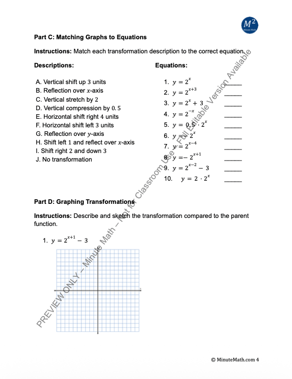 Transformations of Exponential & Logarithmic Functions | Algebra 2