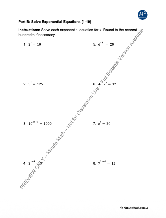 Solving Exponential and Logarithmic Equations – 60+ Problem Set