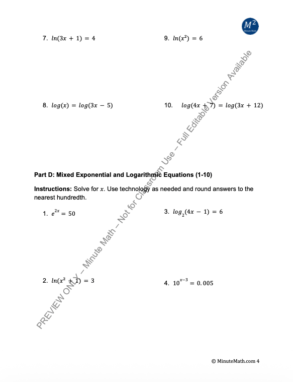 Solving Exponential and Logarithmic Equations – 60+ Problem Set